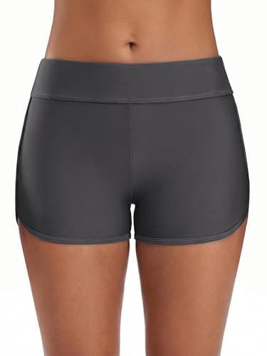 SOCIALA High Waisted Swim Shorts Women Board Shorts Swimming Boyshorts Sporty Bathing Suit Shorts Gray S - Image 1
