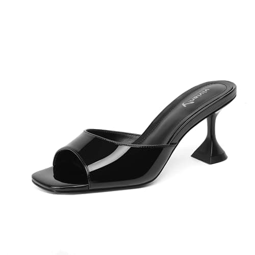 vivianly Women's Kitten Heel Sandals 2.7 Inch Low Heel Slip On Slides Square Open Toe Patent Leather Backless Heeled Dress Shoes for Party Daily Wear Size 6.5 - Image 1
