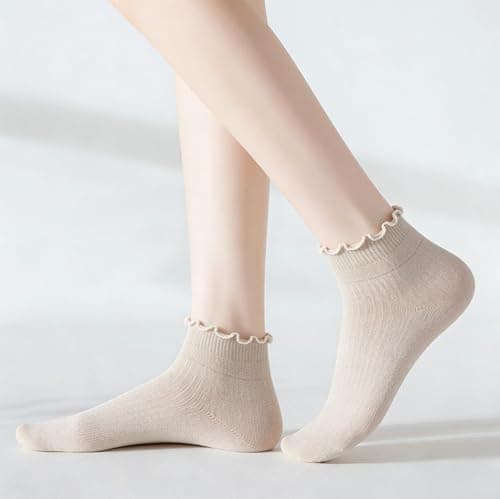 FYC Womens Ruffle Socks, Cute Ruffle Ankle Socks, Soft Breathable Sock for Daily Wear 6 Pairs - Thumbnail 2