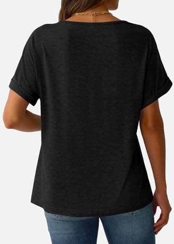 GKBK Womens Short Sleeve T Shirts V Neck Loose Fit Shirts Summer Casual Basic Tee Tops Black M - Thumbnail 4
