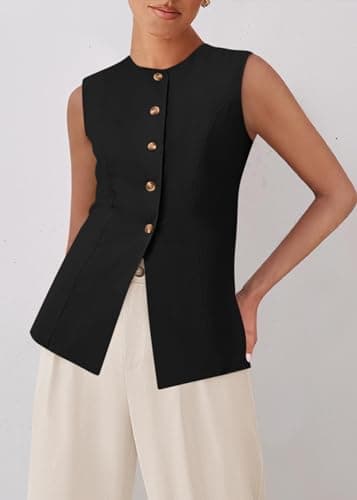 KIRUNDO Vest Tops for Women Trendy Dressy Business Casual Outfits 2026 Summer Sleeveless Fitted Blazer Work Suit Waistcoat(Black, XX-Large) - Thumbnail 4