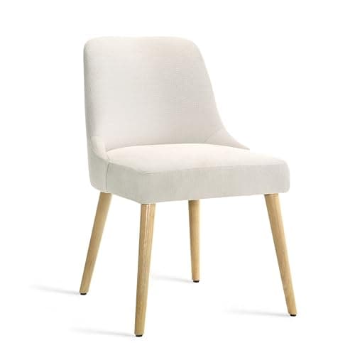 Xdeco Wooden Dining Chairs Set of 2, Modern Upholstered Dining Room Chairs with Rubberwood Legs and Linen Padded Seats, Kitchen Chairs for Restaurant Kitchen Living Room, Cream - Thumbnail 3