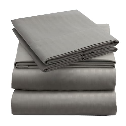 Mellanni King Sheets Set - 4 PC Iconic Collection Bedding - Hotel Luxury, Extra Soft, Cooling Bed Sheets - Wrinkle, Fade, Stain Resistant (King, Striped Gray/Silver)