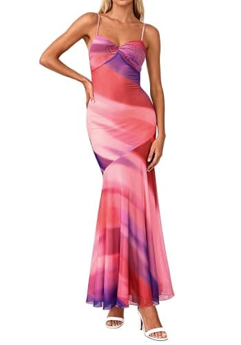 BTFBM Summer Dresses for Women 2026 Spaghetti Straps Sundress Twist Knot Mesh Mermaid Wedding Guest Dress Beach Vacation(Print Multicolour, Small) - Image 1