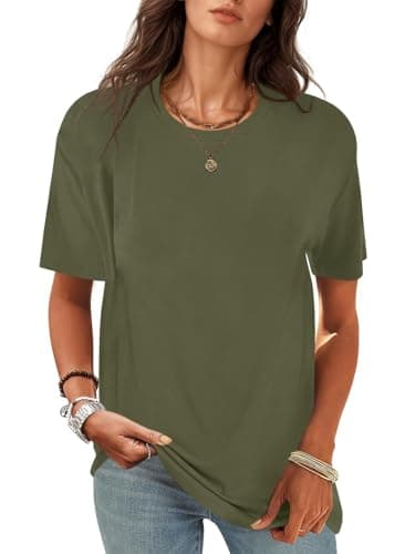 UNCLECAT Women's Short Sleeve T Shirts Summer Crewneck Soft Tunic Tops Summer Oversized Tees Army Green - Image 1