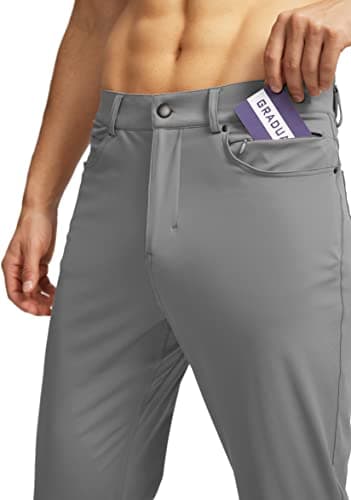 Men's Stretch Golf Pants with 6 Pockets Slim Fit Dress Pants for Men Travel Casual Work (Light Grey, L) - Thumbnail 2