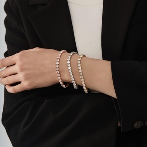 14K White Gold Plated 5mm Cubic Zirconia Tennis Bracelet for Women and Men, Classic Silver Diamond Tennis Bangle Bracelets, Adjustable Detachable 7.6IN Length, Suitable for Everyone (Rose Gold) - Thumbnail 6