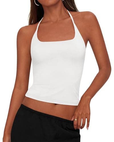 KIRUNDO Halter Tops for Women Crop Tank Going Out Tops Y2k Trendy Camisole Workout Sleeveless Backless Summer Clothes 2026(White, Medium) - Image 1