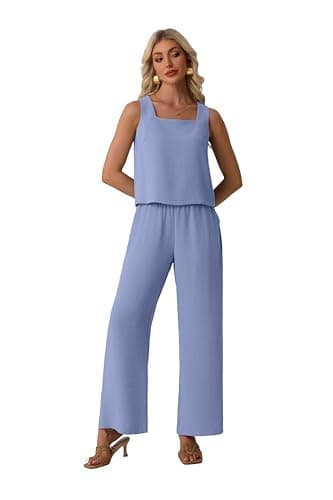 Lepunuo Women Casual 2 Piece Sets Sleeveless Tank Crop Top Matching Lounge Wide Leg Pants Sets Travel Vacation Outfits - Thumbnail 4