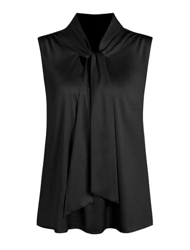ZAFUL Women's Silk Satin Tank Tops Bow Tie Knot Mock Neck Casual Sleeveless Blouses Summer Basic Tanks Shirt Black S - Thumbnail 6