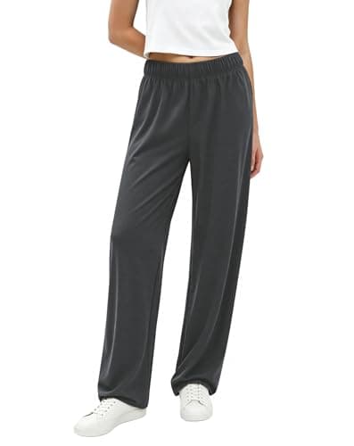 SEAJOJO Womens Casual Wide Leg Pants Lounge High Waist Pull On Modal Soft Trousers with Pockets Dark Grey - Image 1