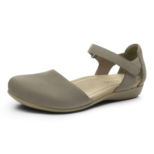 Rihero Women's Arch Support Closed Toe Sandals Comfort Cork Footbed Non-slip Walking Sandals Summer Orthopedic Back Strap Flat Clogs for Nurses Travel Work Taupe 7 - Image 1