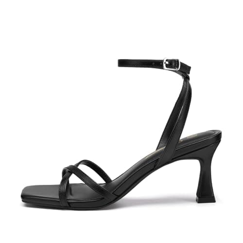 Athlefit Black Kitten Heels for Women Square Open Toe Strappy High Heels Comfortable Dressy Summer Graduation Ankle Strap Heeled Sandals Size 7 - Thumbnail 4