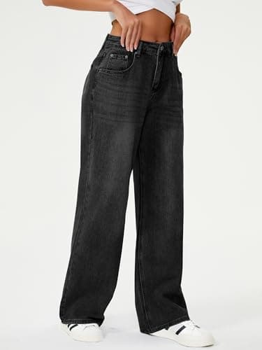 HDLTE Women's High Waist Baggy Boyfriend Jeans - Wide Leg Loose Denim Pants with Pockets(Grey,Medium) - Thumbnail 2