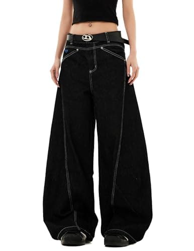 Aelfric Eden Baggy Barrel Jeans Mens Wrinkle Wide Leg Jeans Casual Relaxed Fit Y2k Denim Pants Trouser Black - Image 1
