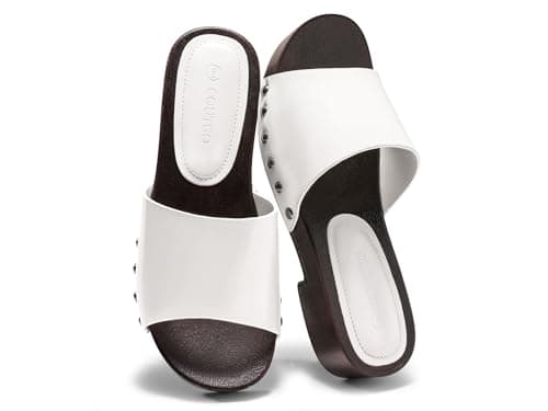Coutgo Womens Platform Chunky Low Heels Sandals Open Toe Slides Slip On Summer Beach Shoes, White, Size 7 - Image 1