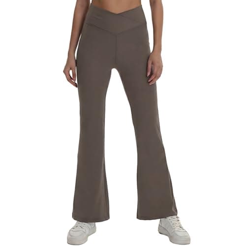 VIPARK Women’s V Crossover High Waisted Flare Yoga Pants Bootcut Wide Leg Leggings Stretch Workout Running Gym Athletic Casual Lounge Work Pants Brown - Image 1