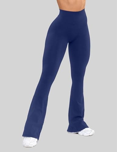 Unthewe High Waisted Flare Leggings for Women Tummy Control Butt Lifting Workout Yoga Wide Leg Pants(U926-True Navy-L) - Thumbnail 2