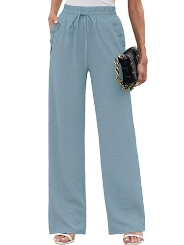 Heymoments Women Wide Leg Pants Blue Gray XX-Large High Waist Loose Casual Pants Adjustable Tie Knot Belted Long Straight Trousers with Pockets - Image 1