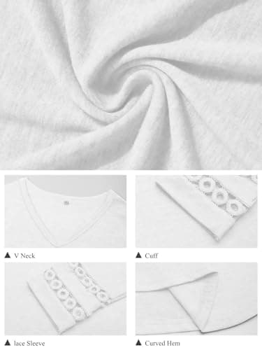 GKBK 3/4 Length Sleeve Womens Tops Dressy Casual Blouses for Women 2026 Trendy Lace Tunic Business V Neck Outfits Tshirts T Shirts Spring Summer Fashion Clothes White M - Thumbnail 5