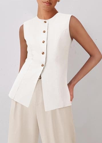 KIRUNDO Vest Tops for Women Trendy Dressy Business Casual Outfits 2026 Summer Sleeveless Fitted Blazer Work Suit Waistcoat(White, X-Large) - Thumbnail 4