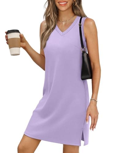 BKRIVE V-Neck Summer Casual Beach Dresses for Women 2026 Vacation Women's Sleeveless Sundress with Split Lilac - Image 1