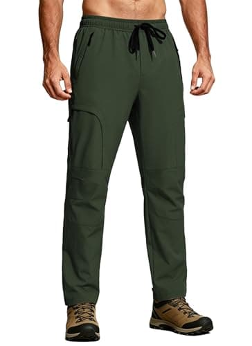 Mens Cargo Hiking Pants 5 Pockets Waterproof Lightweight Quick Dry Work Tactical Pants UPF 50+ Elastic Waist Drawstring Athletic Fishing Outdoor Travel Army Green M - Thumbnail 2