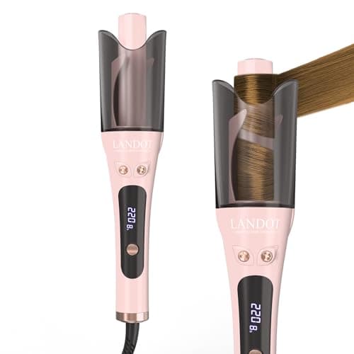 LANDOT Automatic Curling Iron 1-inch: Easy-to-Use Self Curling Wand with Auto Rotation, Anti-Tangle Technology for Beginners, Ideal Gift for Girls & Teens - Charming Pink