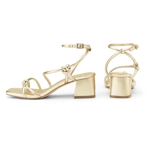 Athlefit Gold Heels Sexy Women Strappy Heels with Square Toe Low Chunky Block Heels Sandals Comfortable Summer Party Shoes for Dancing Wedding Prom Work 9 - Thumbnail 4