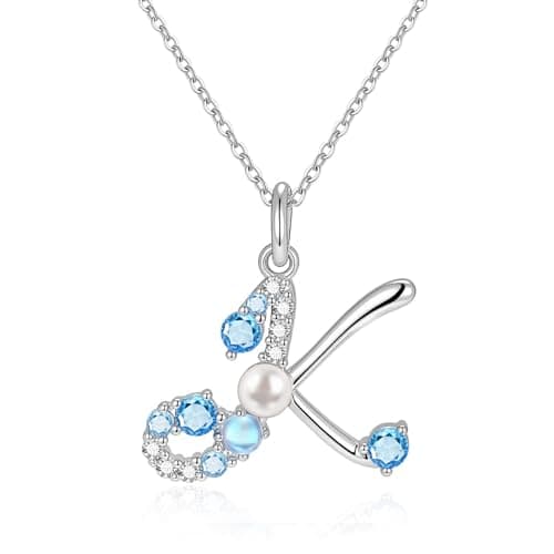 Initial Letter Necklace for Women – 14K White Gold Plated Cubic Zirconia Letter Pearl Pendant, Dainty A-T Alphabet Jewelry, Gift for Mom Wife Valentine Mother Day Christmas K - Image 1