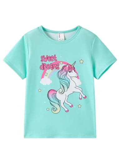 PATPAT Girls T Shirts Size 8-9 Years, Mint Green Graphic Tees, Crew Neck Short Sleeve Shirts Fashion Clothes Summer Outfits Cute Summer Tops - Image 1