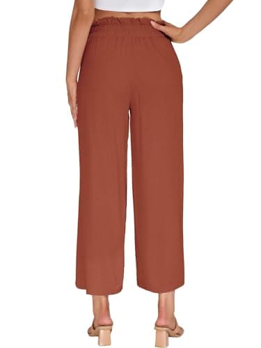 VUTRU Women Pants Wide Leg Casual Summer Slacks Tall Petite Plus Size Flowy Loose Travel Lounge Linen Trousers with Pockets, Rust Red L - Thumbnail 4