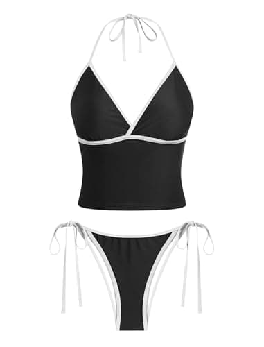 Jillumi Bathing Suit for Women Tankini Swimsuits High Waisted Bathing Suit Halter Two Piece Swimsuits Bathing Suits (Black M) - Image 1