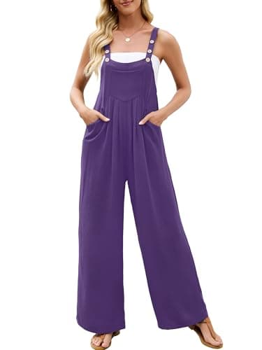 Heymoments Overalls Jumpsuits Rompers for Women Deep Purple Medium Casual Maternity Winter Fall Comfy Ladies Loose Fit Dressy Wide Leg One Piece Sleeveless Grils Long Bib Baggy Pants with Pockets - Image 1