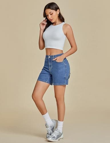 luvamia Jean Shorts for Women Womens High Rise Shorts Wide Leg Jean Shorts Blue Jean Shorts Women Stretchy Shorts for Women Womens Jean Shorts Size 14 Medium Blue Large Fits Size 12 / Size 14 - Thumbnail 3