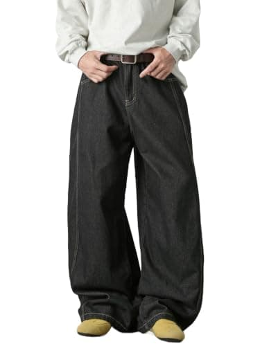 Areant Mens Baggy Jeans Wide Leg Loose Fit Hip Hop Vintage Jeans Relaxed Fit Elastic Waist Denim Pants Skate Streetwear Y2K Black XX-Large - Thumbnail 3