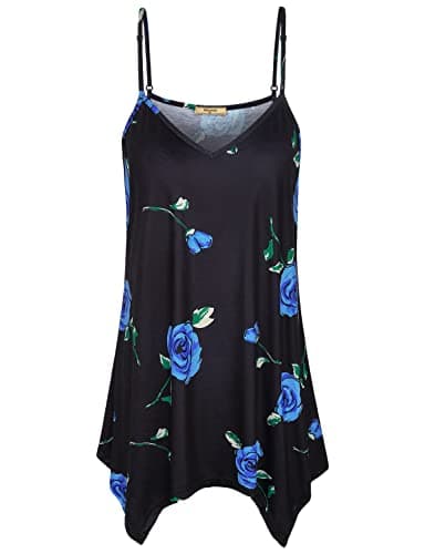 Miusey Dressy Tank Tops for Women, Ladies Floral Tunic Tops Travel Flowy Strap Cami Tank Pleated Soft Camisole Plue Size Spaghetti Strap Tops to wear with Leggings Black Flower XXL - Image 1