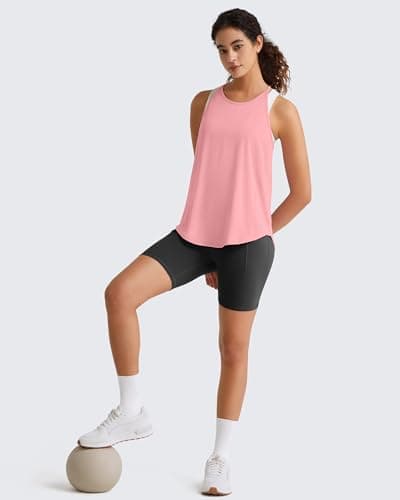 G4Free Running Tank Tops for Women Spaghetti Workout Fast Dry Athletic Racerback Gym Yoga Tanks Lightweight (Pink,L) - Thumbnail 4