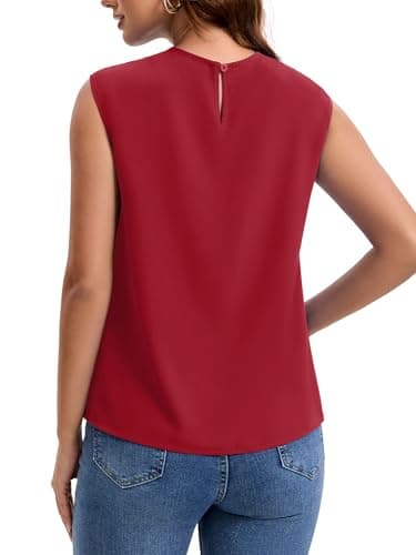 Funlingo Womens Summer Tops 2026 Dressy Casual Short Cap Sleeve Shirts Crew Neck Office Work Blouses Business Formal Outfits Red S - Thumbnail 5