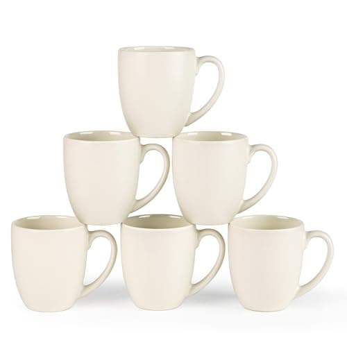 GBhome 16oz Coffee Mugs Set of 6, Large Ceramic Coffee Mugs for Man, Woman, Dad, Mom, Modern Coffee Mugs Set with handle for Tea/Latte/Cappuccino/Milk/Cocoa. Dishwasher&Microwave Safe,ivory - Image 1