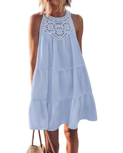 BTFBM Women Summer Dresses 2026 Casual Spring Clothes Sleeveless Halter Neck A-Line Boho Mini Dress Beach Vacation Sundress(Light Blue, Small) - Image 1