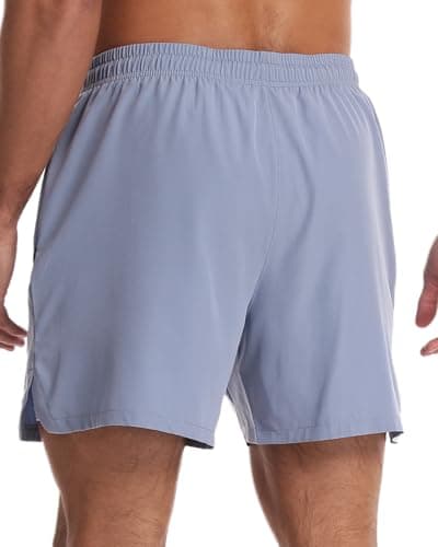 Y YERFONE Mens Swim Trunks with Compression Liner Men Bathing Suit 5 inch Board Shorts Zipper Pockets Drawstring 2 in 1 Quick Dry Stretch Lined Funny Beach Swimming Pool Surf Pale Blue - Thumbnail 5