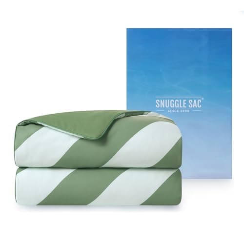 Snuggle Sac Mediterranean Stripe Cooling Comforter Twin Size Set, Q-Max ＞0.45 Cooling Blanket for Hot Sleepers & Night Sweats, Double-Sided Cool Tech Lightweight Breathable Summer Quilt, 68x90 Green - Image 1