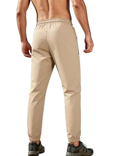 Mens Hiking Pants Sweatpants Joggers with Zipper Pockets Waterproof Quick Dry Lightweight UPF 50+ Cargo Elastic Waist Drawstring Casual Work Athletic Workout Khaki XXL - Thumbnail 2