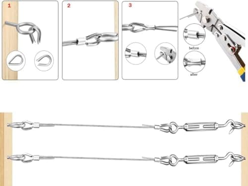 TooTaci Turnbuckle Wire Tensioner Kit, 100ft 1/16 Vinyl Coated Stainless Steel Wire Rope Cable with M5 Turnbuckles for Curtain, Garden Trellis, Picture, String Lights Hanging, Climbing Plants Outdoor - Thumbnail 5