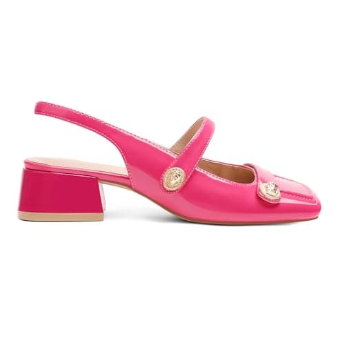 Rose Red Slingback Mary Jane Heels for Women Low Block Heel Closed Square Toe Pump Shoes Heels Classic Daily Office Dressy Shoes Size 9.5