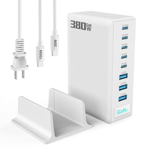 380W USB-C Charger Block, 8-Port USB-C Charging Station PD 30W + 100W PC Laptop, Fast Charging Hub with High-Power Fast Charging Cable for MacBook Pro/Air, DELL, iPad, iPhone, Samsung Galaxy, White