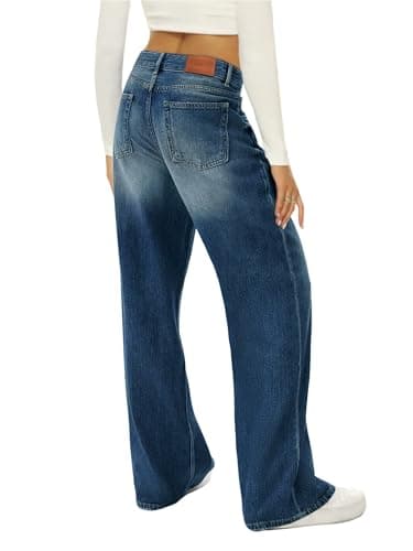 HDLTE Women Crossover Wide Leg Jeans - Stretch Baggy High Waisted Trendy Boyfriend Jeans with Crisscross Y2K 90s Style - Thumbnail 2