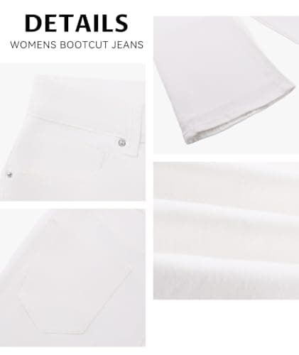 MARIASHA Jeans for Women New Flared Leg Stretch High Wasited Printed Pocket Pants White L - Thumbnail 5