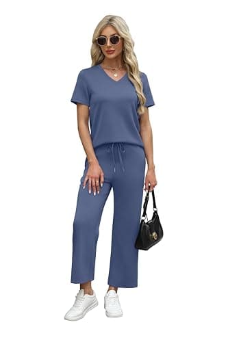 WIHOLL Matching Sets Women Clothing 2 Piece Loungewear Summer Spring Workout Sets Pants Jogging Suits Beach Resort Wear Going Out Vacation Essentials Maternity Clothes 2025 Blue XL - Thumbnail 3